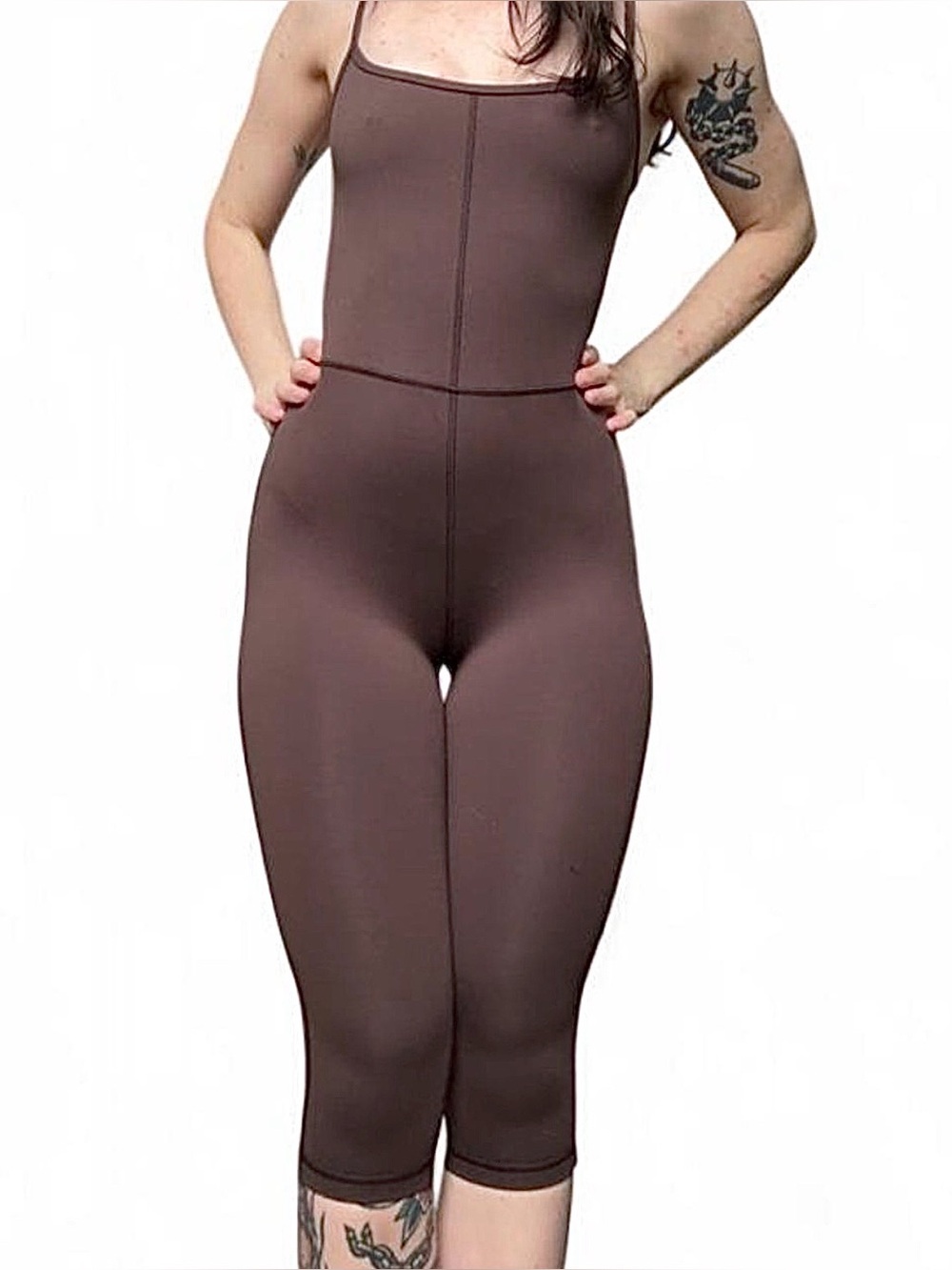 TNA Atmosphere Brown Activewear Jumpsuit Romper | Capri Length | Sculpting